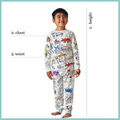 eatsleepdoodle pajama set laid flat with markers and design guides for DIY fun.