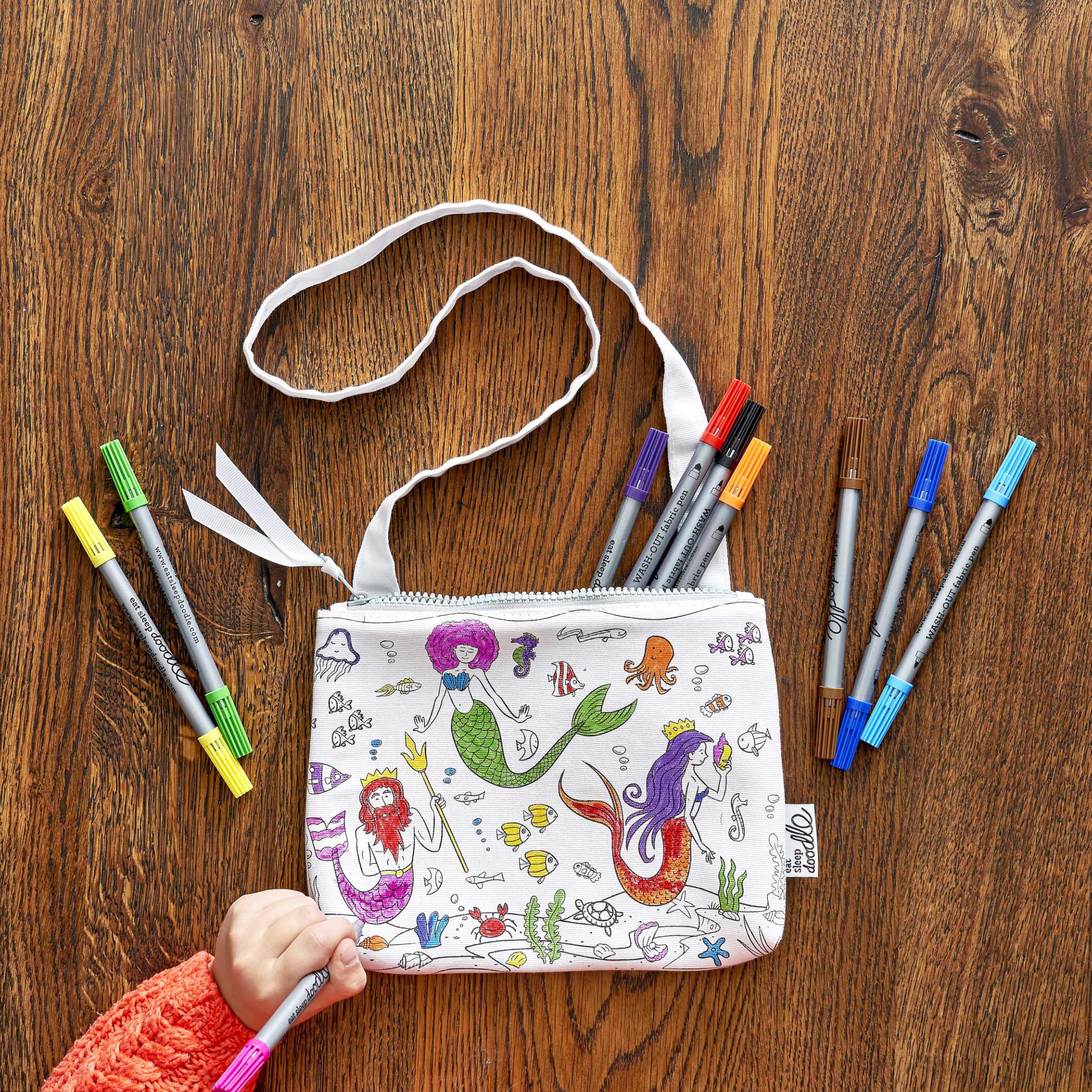 eatsleepdoodle mermaid crossbody bag with included washable markers for coloring fun