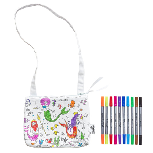 eatsleepdoodle mermaid crossbody bag open with zipper for easy access during travel