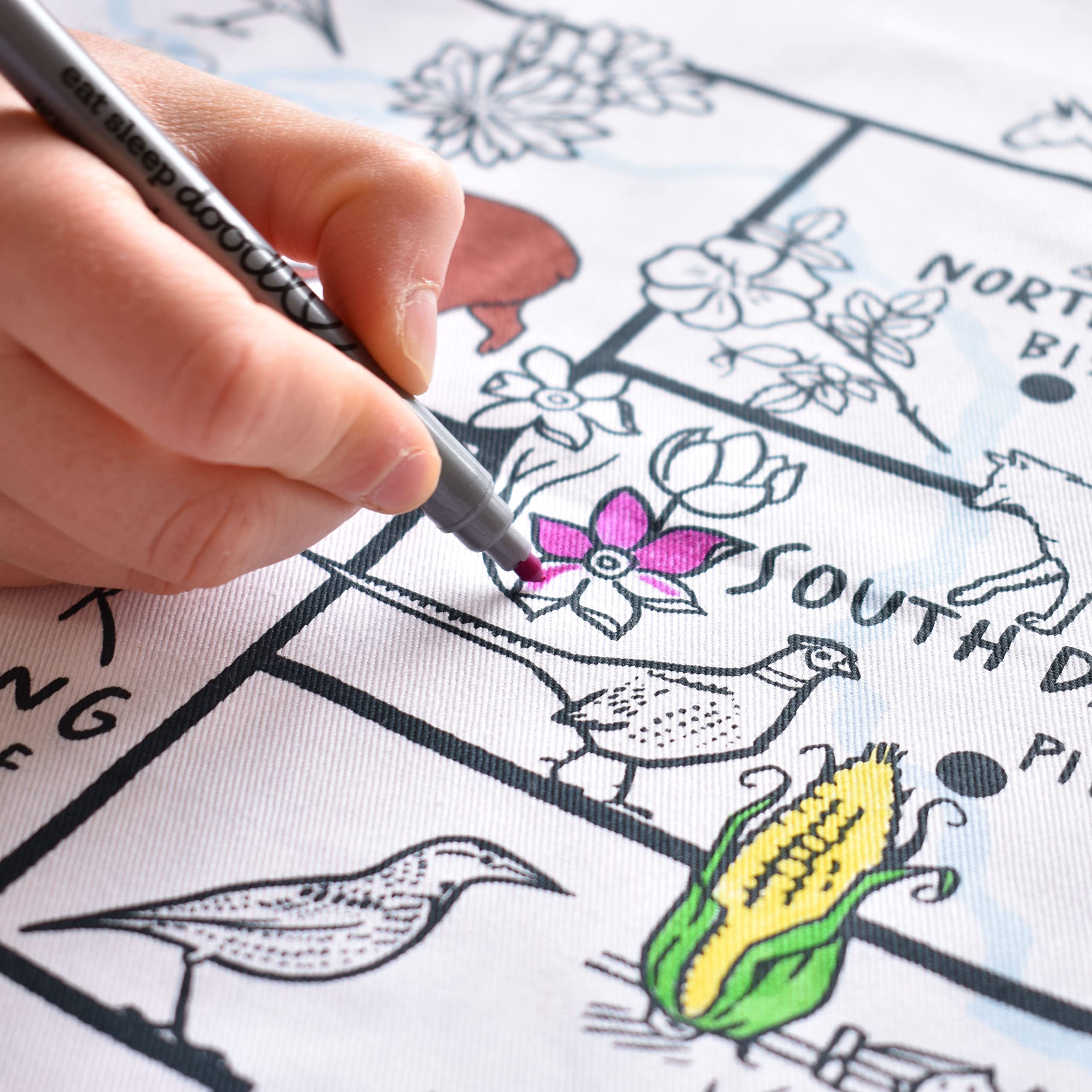 eatsleepdoodle reusable fabric tablecloth emphasizing eco-friendly art time