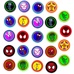 Eazyco Spidey stampers close-up showing vibrant pre-inked designs.
