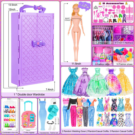 ebuddy 11.5-inch doll closet luggage for on-the-go fashion adventures