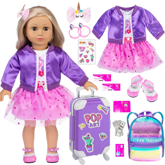 ebuddy 18-inch doll travel suitcase set with unicorn sticker for imaginative play
