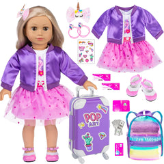 ebuddy 18-inch doll travel suitcase set with unicorn sticker for imaginative play