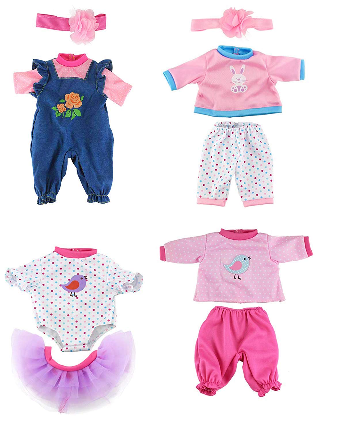 ebuddy 43 cm doll outfits pack, snug fit and cute looks for pretend play