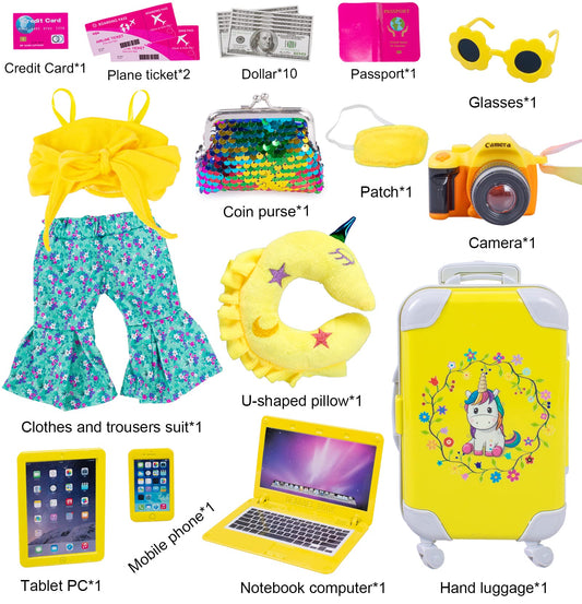 ebuddy yellow off-shoulder top and bell-bottoms outfit for dolls