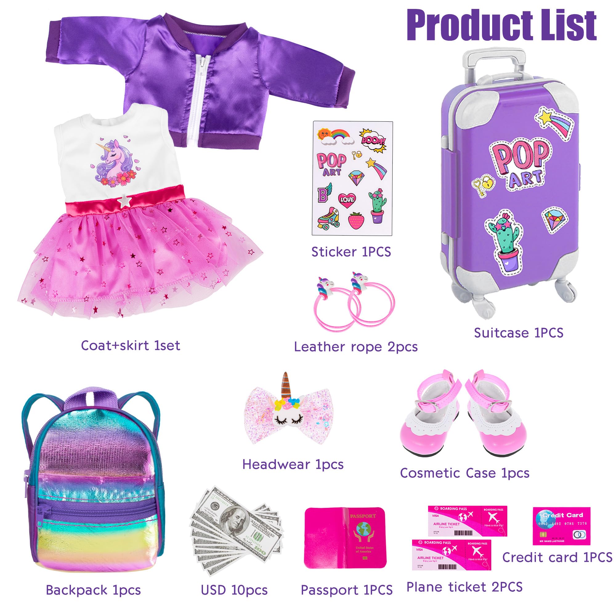 ebuddy purple dress and coat for 18-inch dolls for stylish pretend travel
