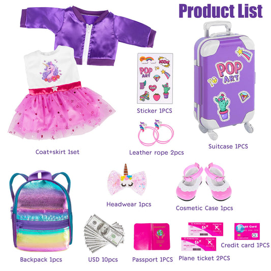 ebuddy purple dress and coat for 18-inch dolls for stylish pretend travel