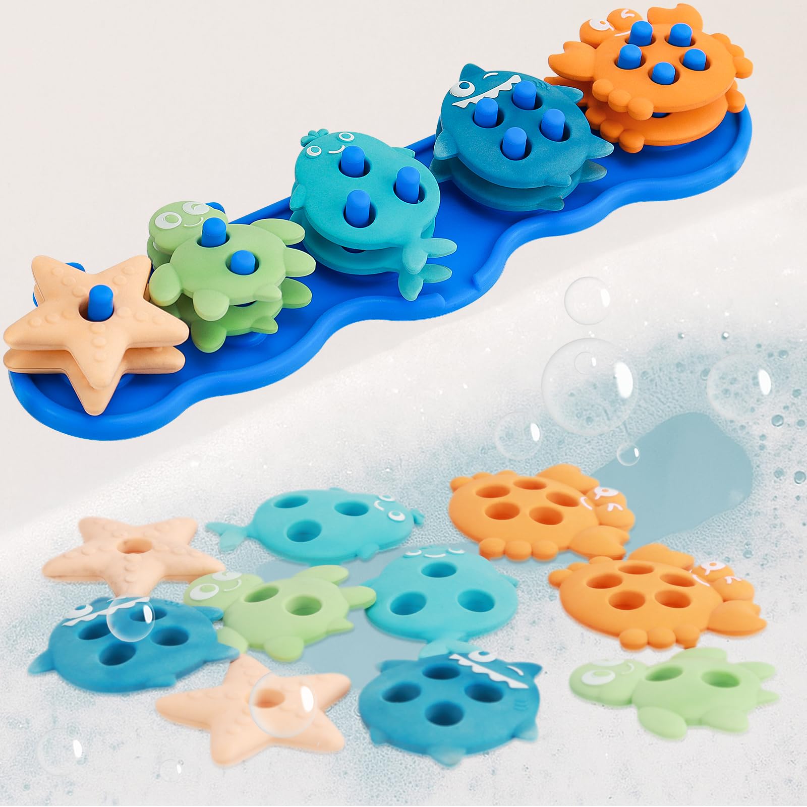 Ebukur silicone shape sorter bath toys float for hands-on learning during toddler baths.