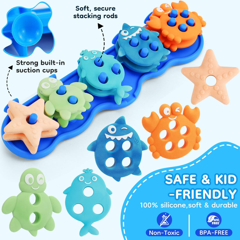 Ebukur floating silicone animal pieces invite imaginative play and sensory exploration in bath time.