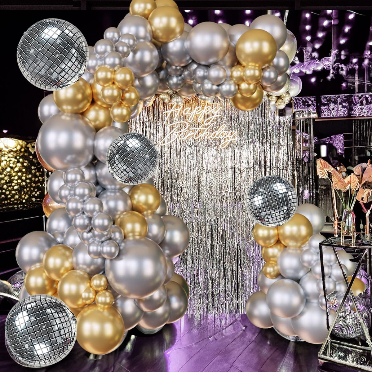 ECEAE silver-gold balloon-arch-kit creates elegant party backdrops.
