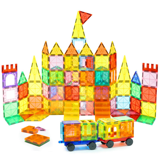 EchoPlan 130-pcs magnetic tiles box with vibrant colors for open-ended building play