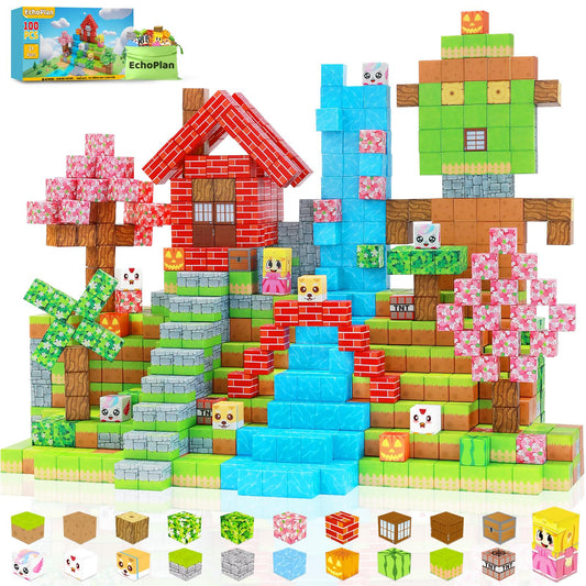 EchoPlan Magnetic Blocks 100PCS display vibrant colors for creative construction and STEM exploration.