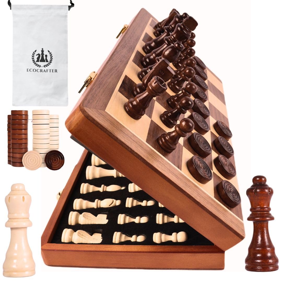 ECOCRAFTER 15-inch folding chess board ready for travel and storage