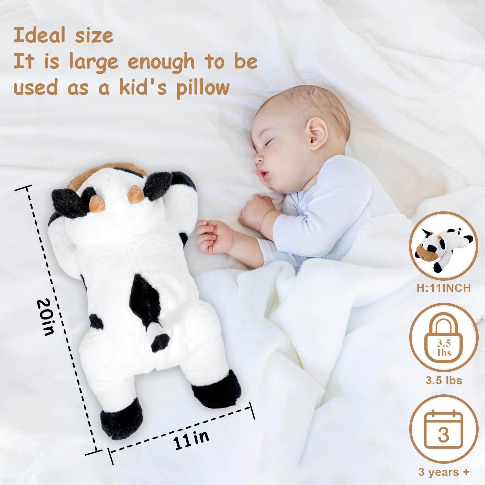 Ecolley weighted cow plush face detail showing vivid eyes and soft fur