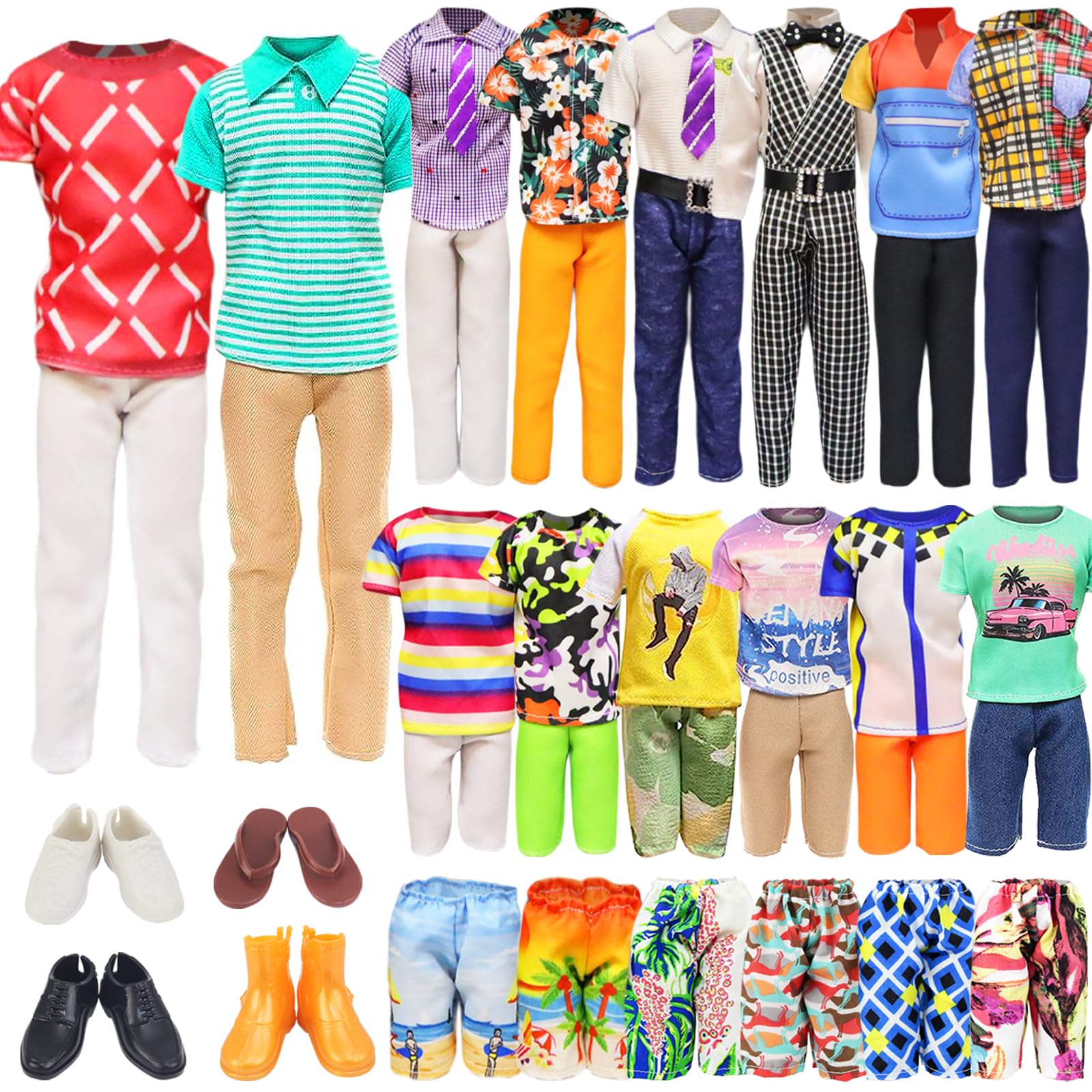 Ecore Fun 11-item doll clothes set for 12-inch boy doll; versatile outfits spark imaginative play.
