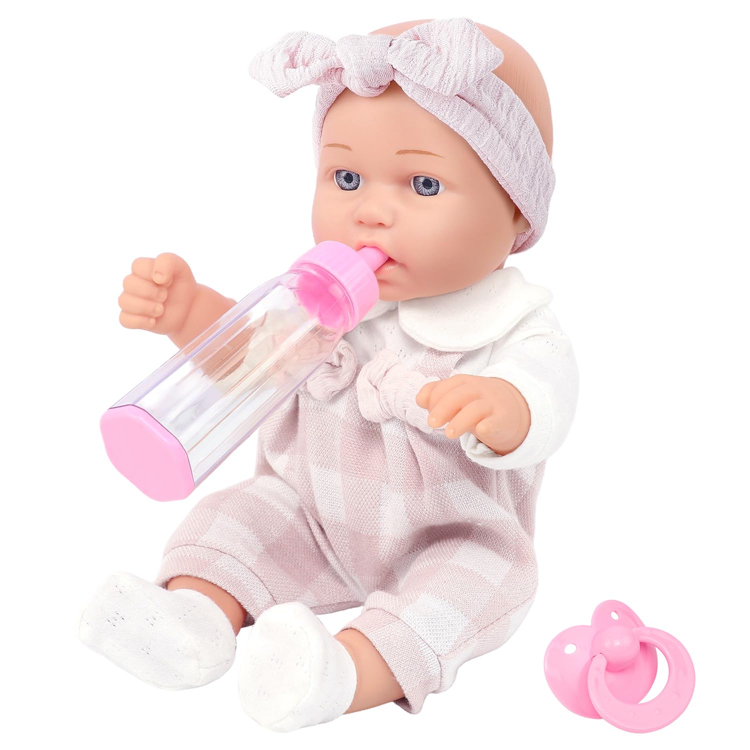 Ecore Fun 12-inch doll pose for realistic dressing practice and nurturing play.