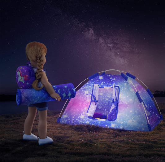 Doll sleeping bag from Ecore Fun for cozy pretend nights.