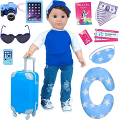 Ecore Fun 18in boy doll travel luggage with secure handle for realistic play.