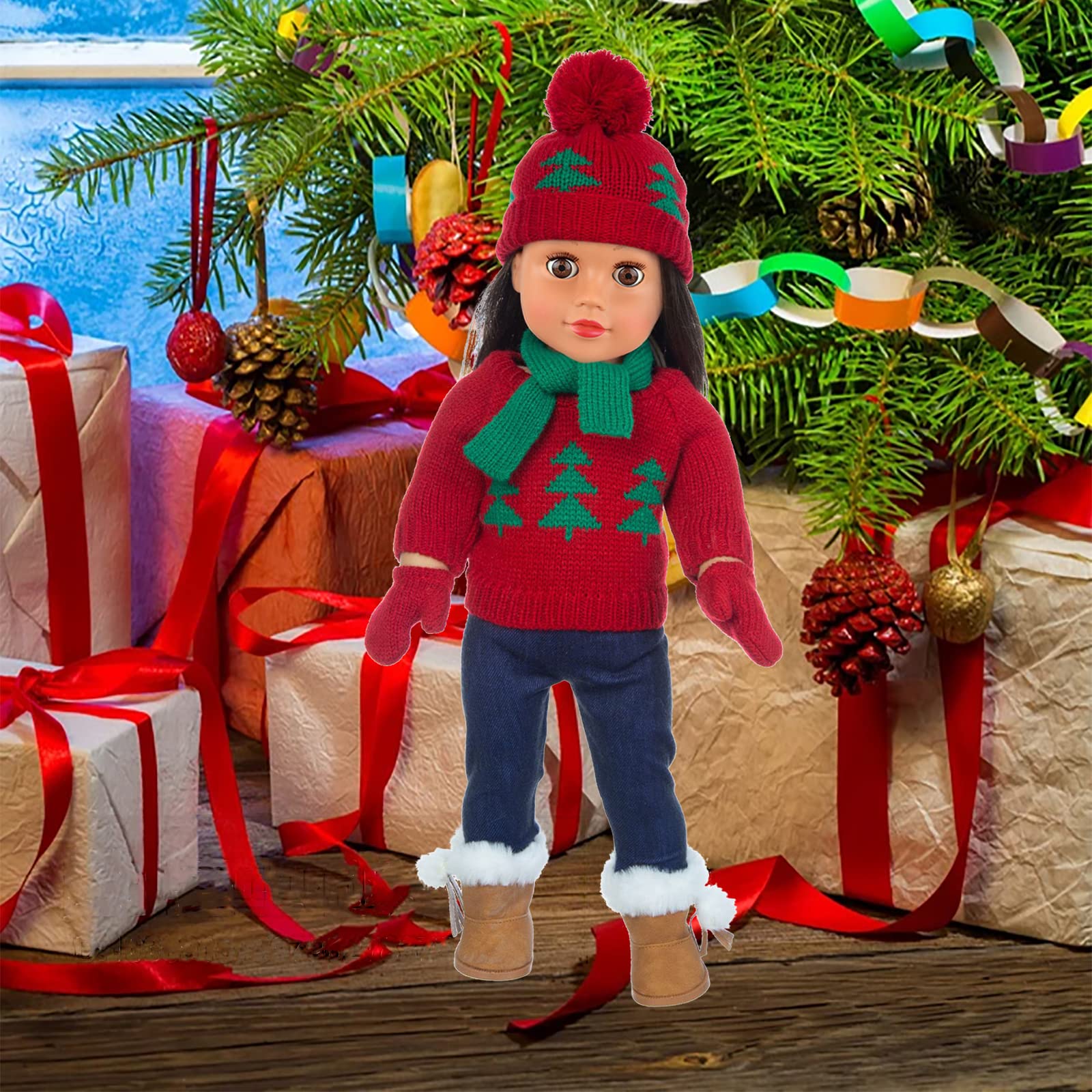 Ecore Fun 18-Inch doll shoes and bag complete the festive outfit for adventures