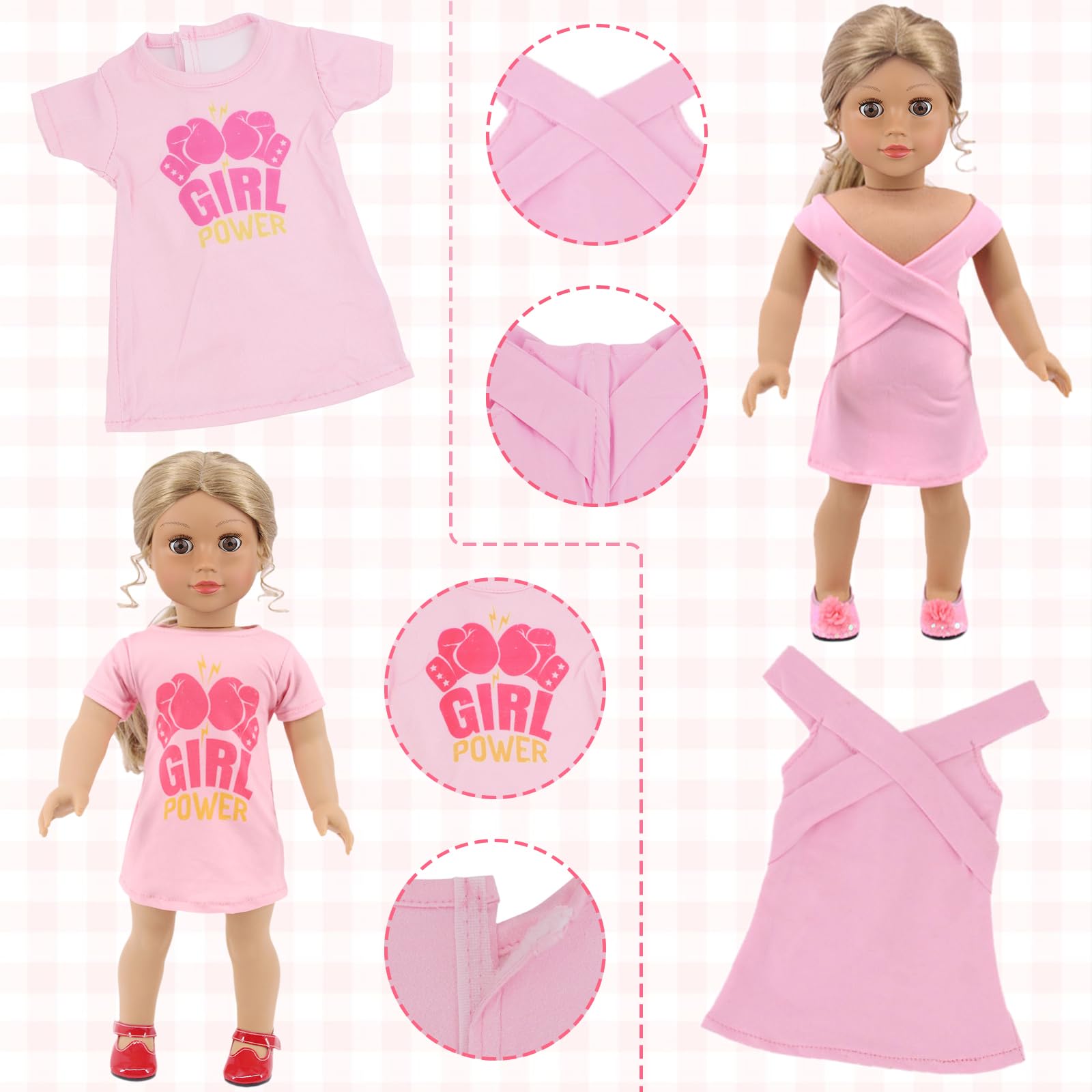 Ecore Fun fashion collection for 18-inch dolls with varied styles.