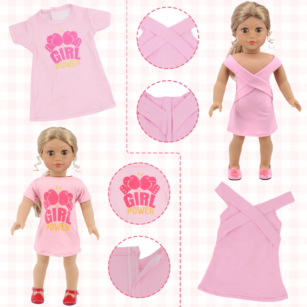 Ecore Fun fashion collection for 18-inch dolls with varied styles.