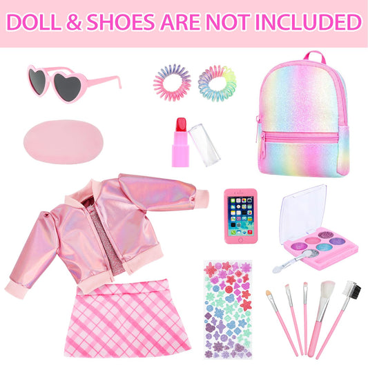 Ecore Fun 18-inch doll makeup brushes enhance imaginative styling.