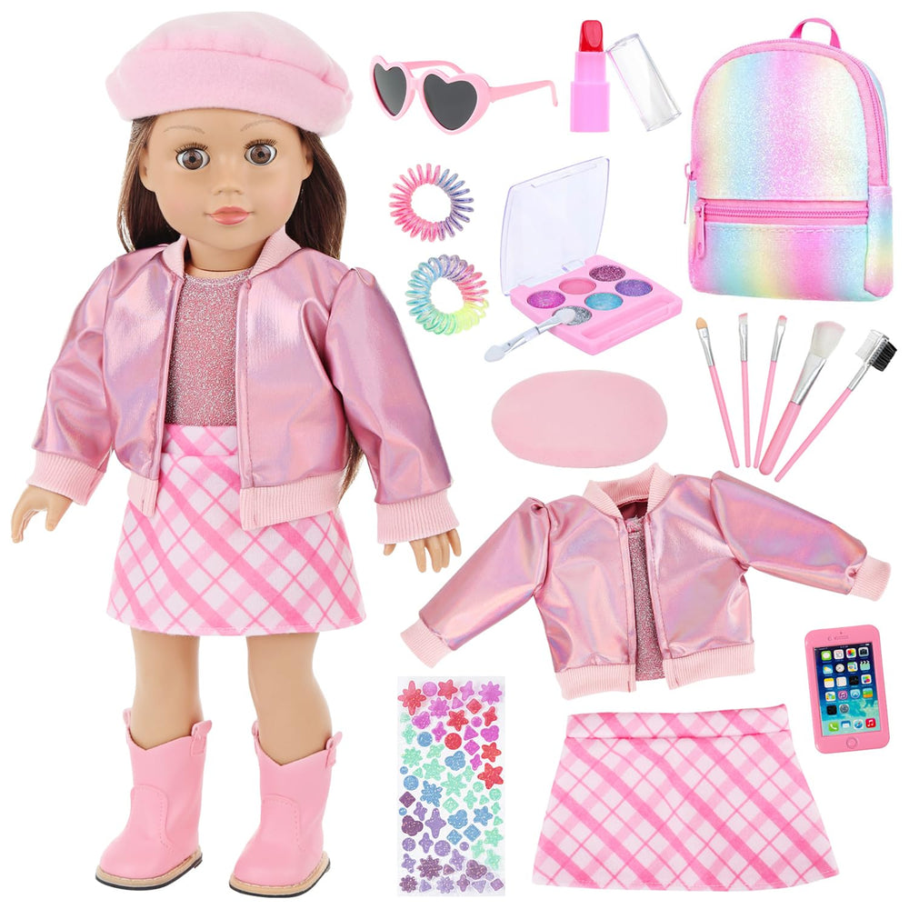 Ecore Fun 18-inch doll makeup set backpack for portable pretend play.