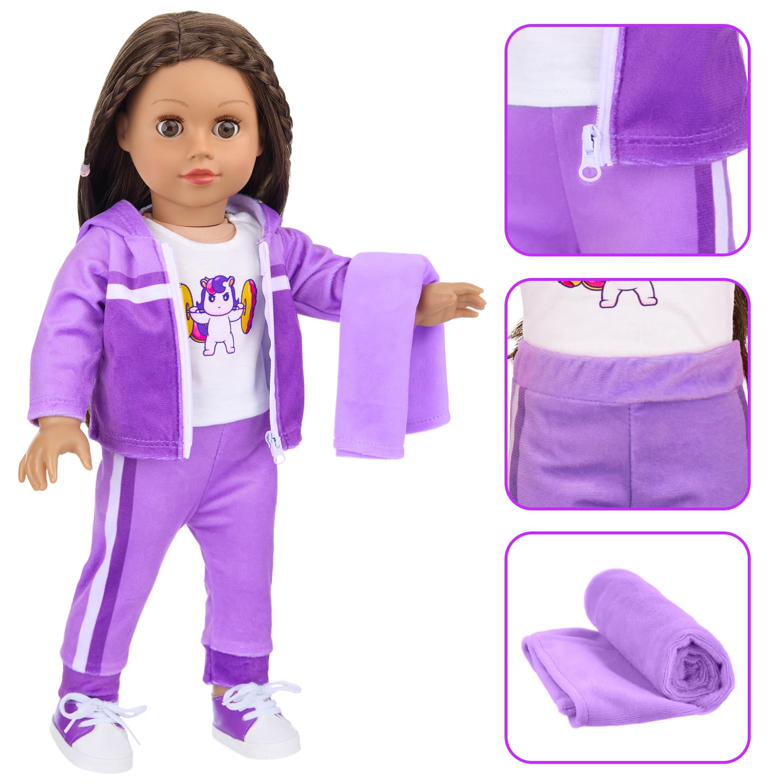 Ecore Fun 18 inch doll sport outfit jacket with zipper for quick on off