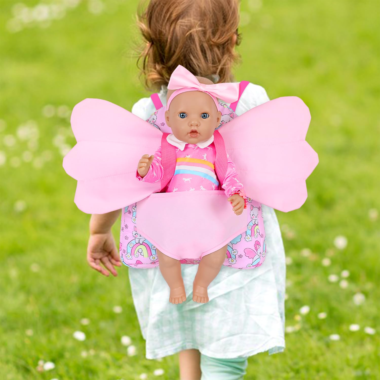 Ecore Fun angel-themed backpack closeup highlights cute, sturdy design.