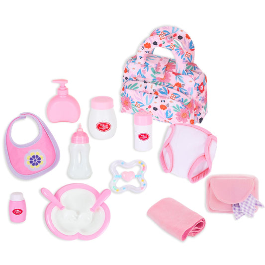 Ecore Fun portable bag with 15-piece doll care set for organized on-the-go play