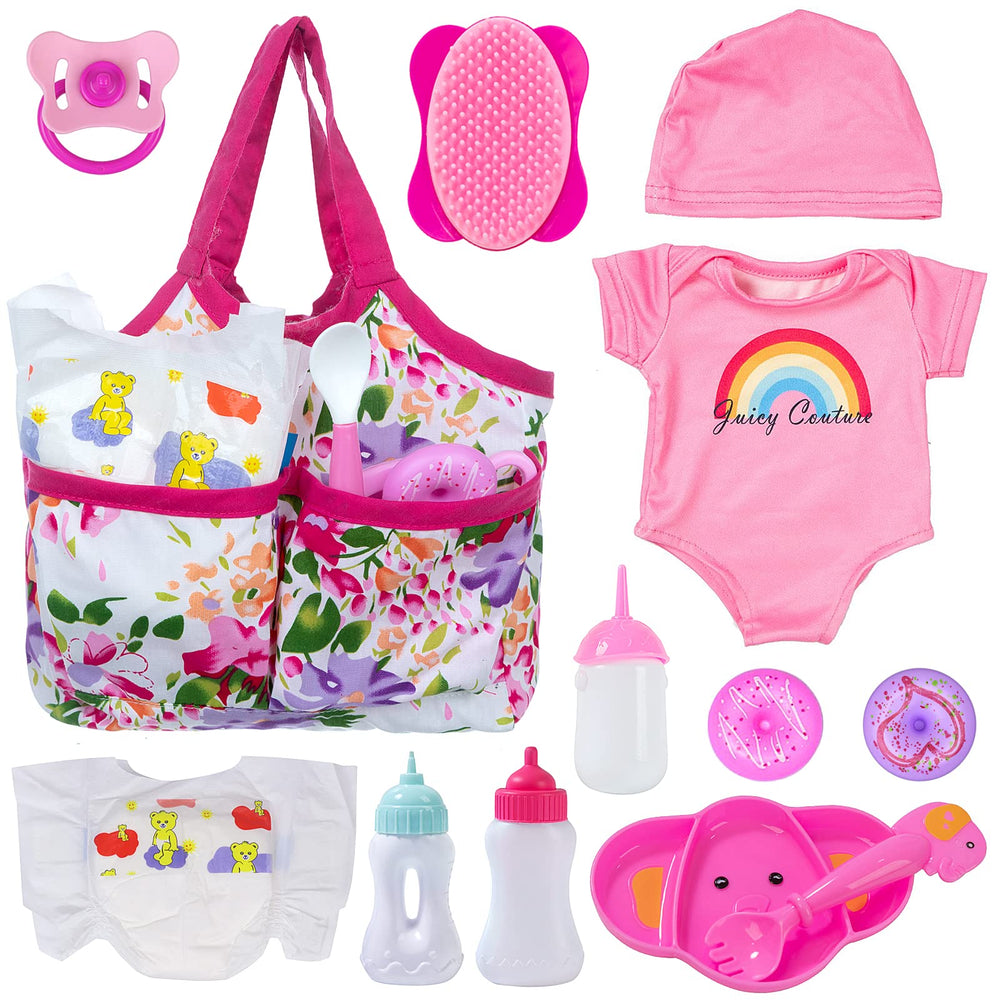 Ecore Fun diaper bag and clothes set for 12-18 inch dolls boosts imaginative play