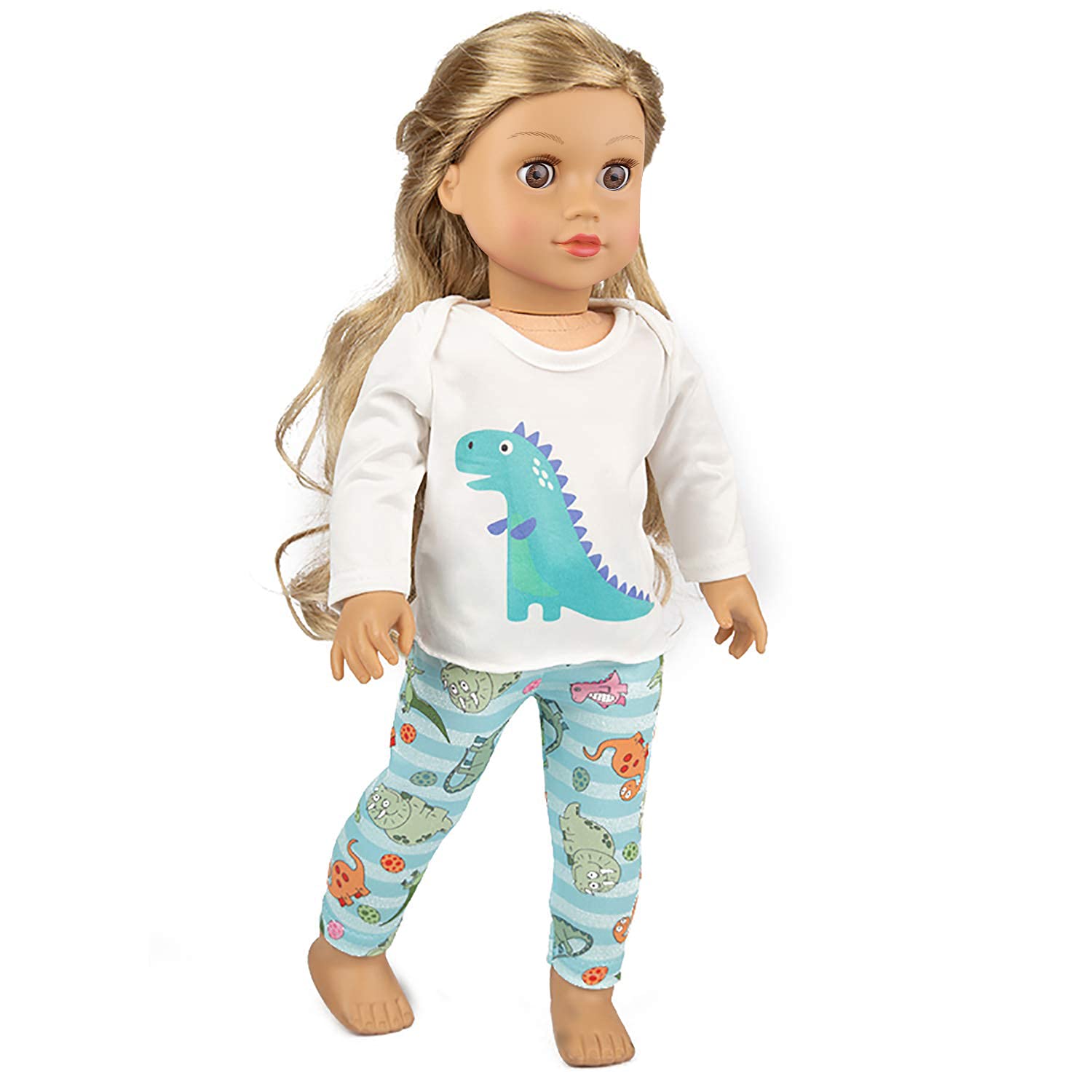 Ecore Fun dinosaur-pattern pajama pants for 18-inch dolls, comfy fit and easy dressing