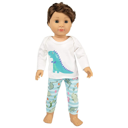 Ecore Fun dinosaur-pattern pajama top for an 18-inch doll, ideal for imaginative play