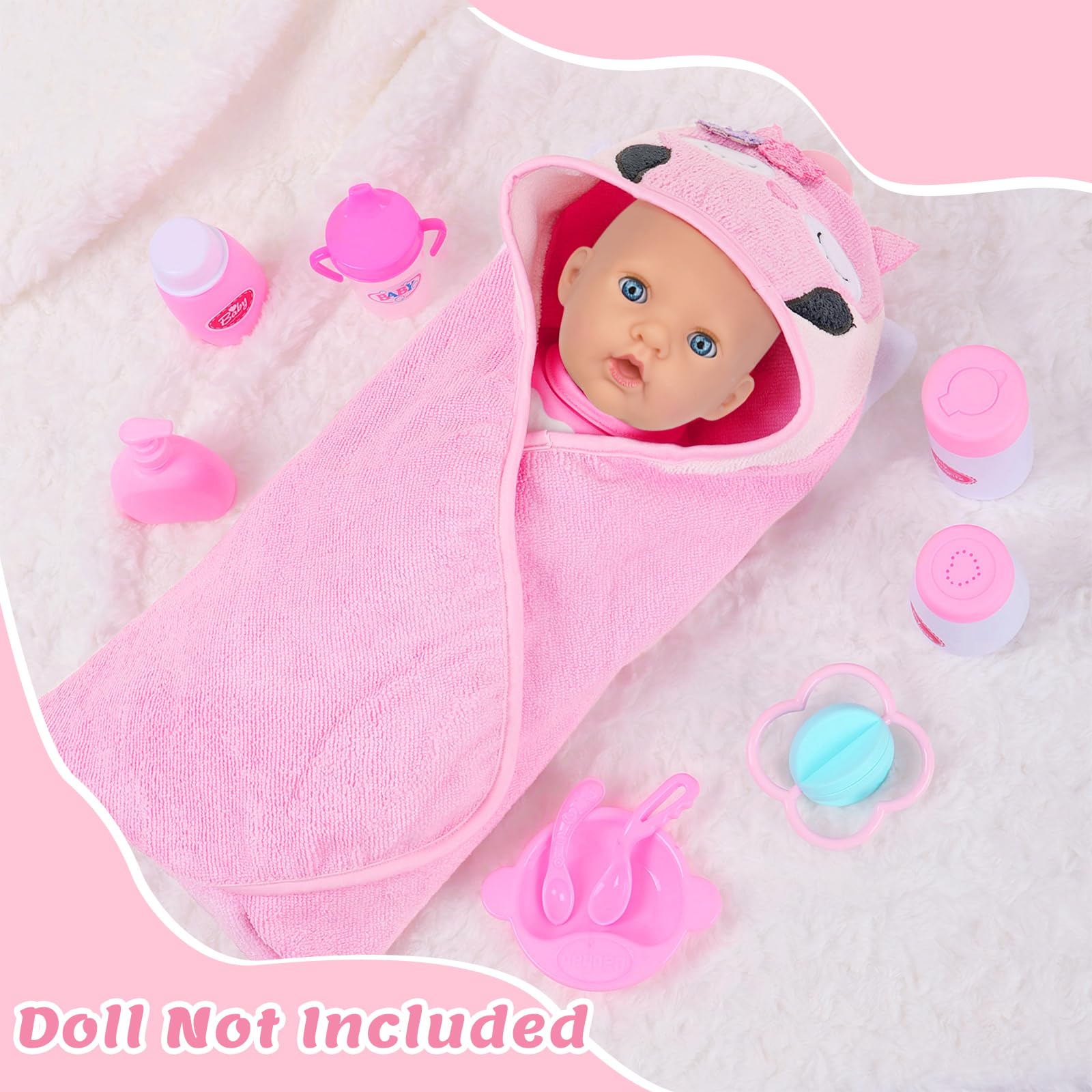 Ecore Fun doll bath and skincare items simulate a spa like pretend routine.