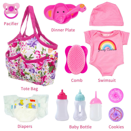 Ecore Fun doll bottle set with three bottles supports realistic feeding role play