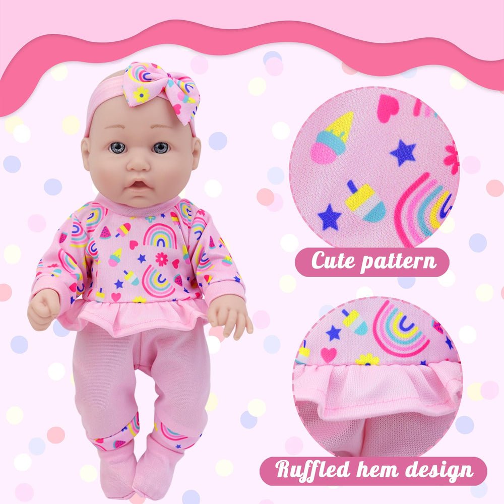 Ecore Fun doll tableware supports sharing meals during pretend tea time.
