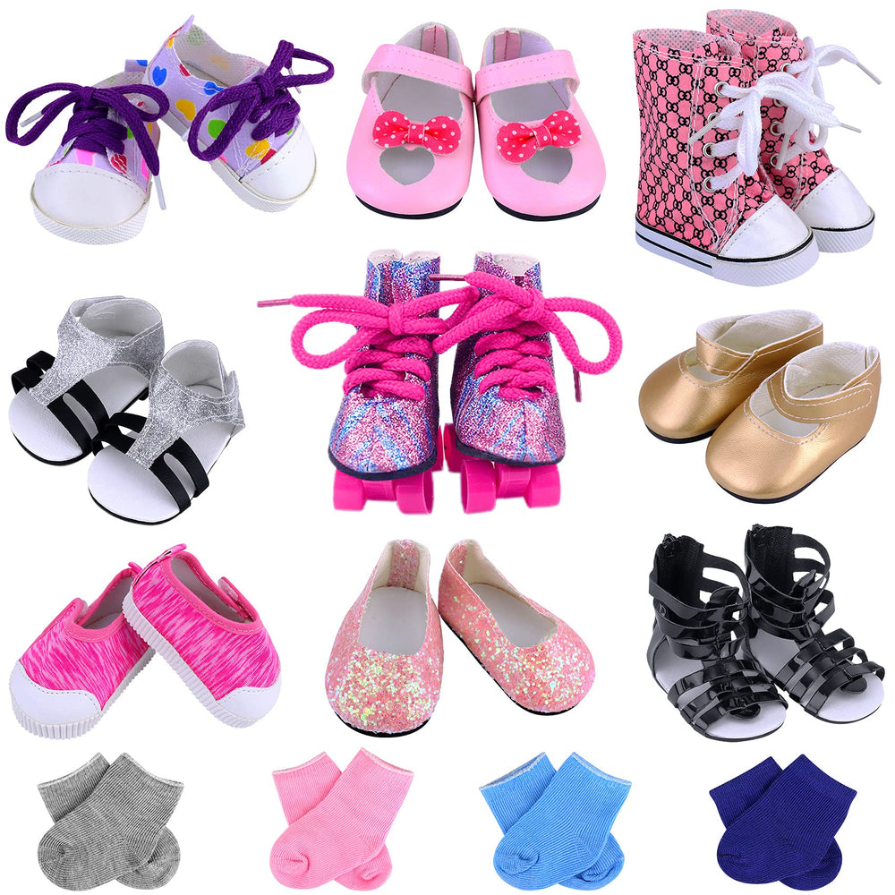 Ecore Fun 18inch doll shoes set for easy dressing and imaginative play.