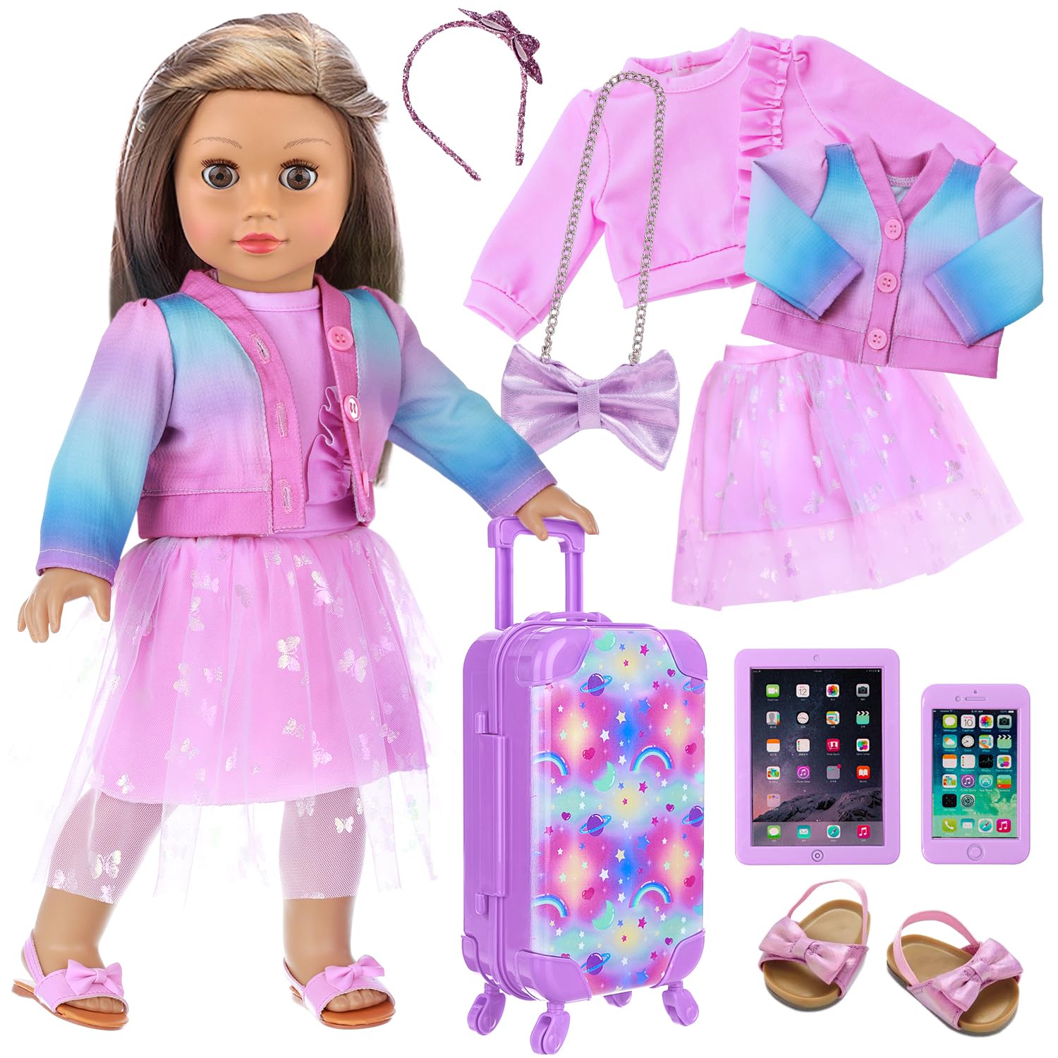 Ecore Fun 18-inch doll suitcase for kids, durable travel play.