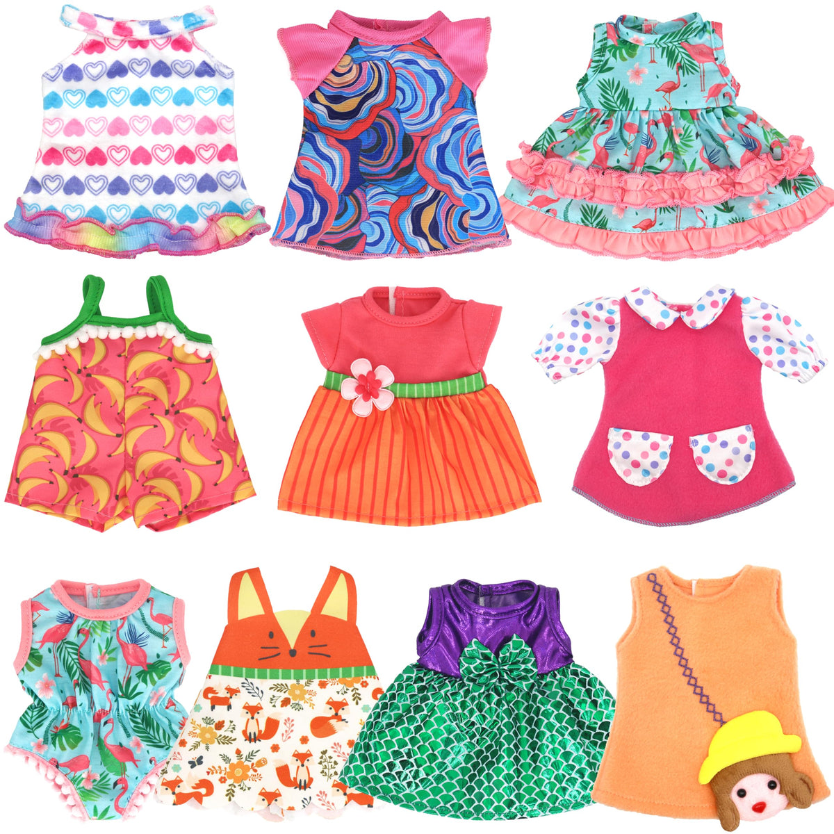 ECORELF 10-Set Alive doll clothes pack for 10-12 inch dolls, easy care and durable.