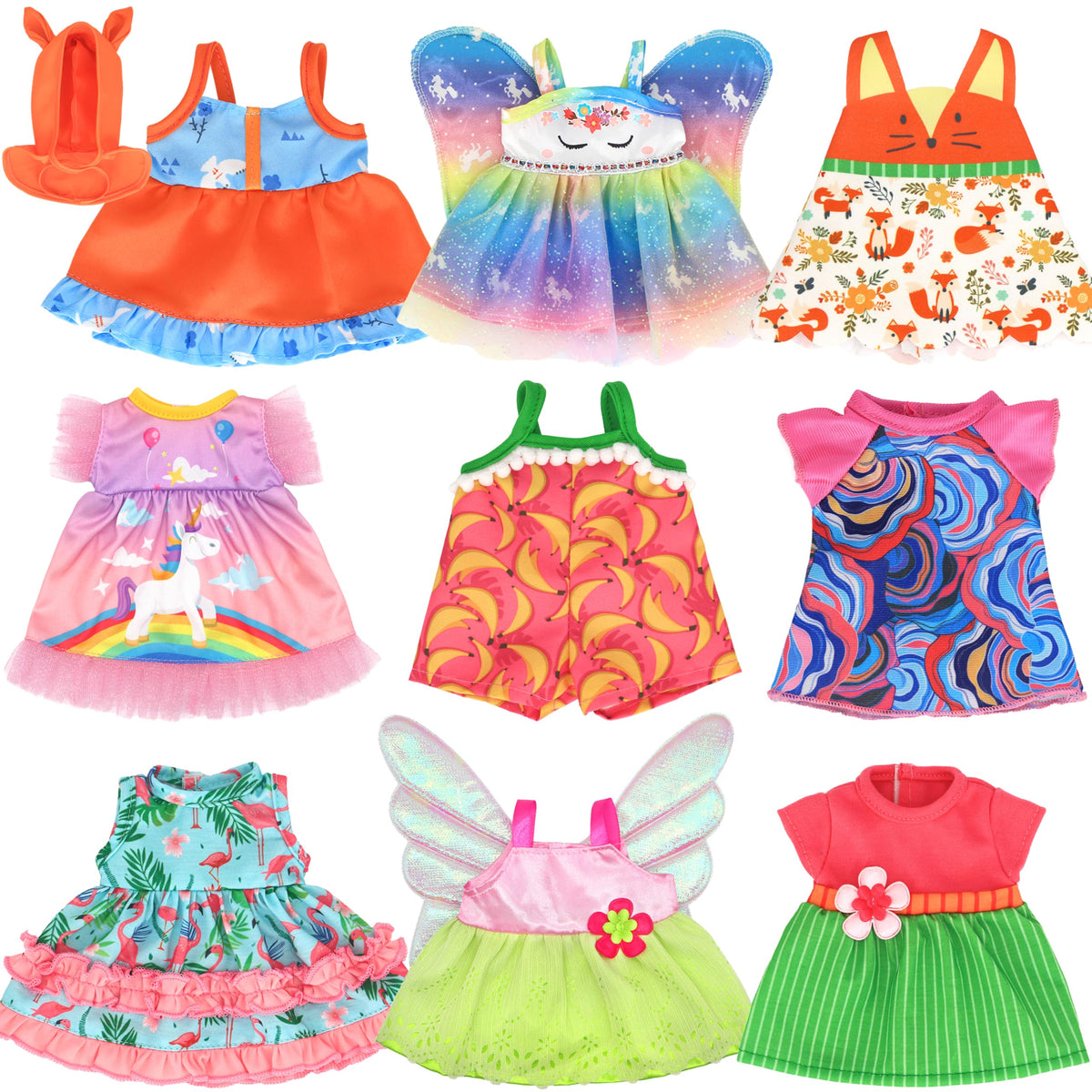 ECORELF Alive nine-set doll clothes in soft fabric for 12-inch dolls, machine washable.