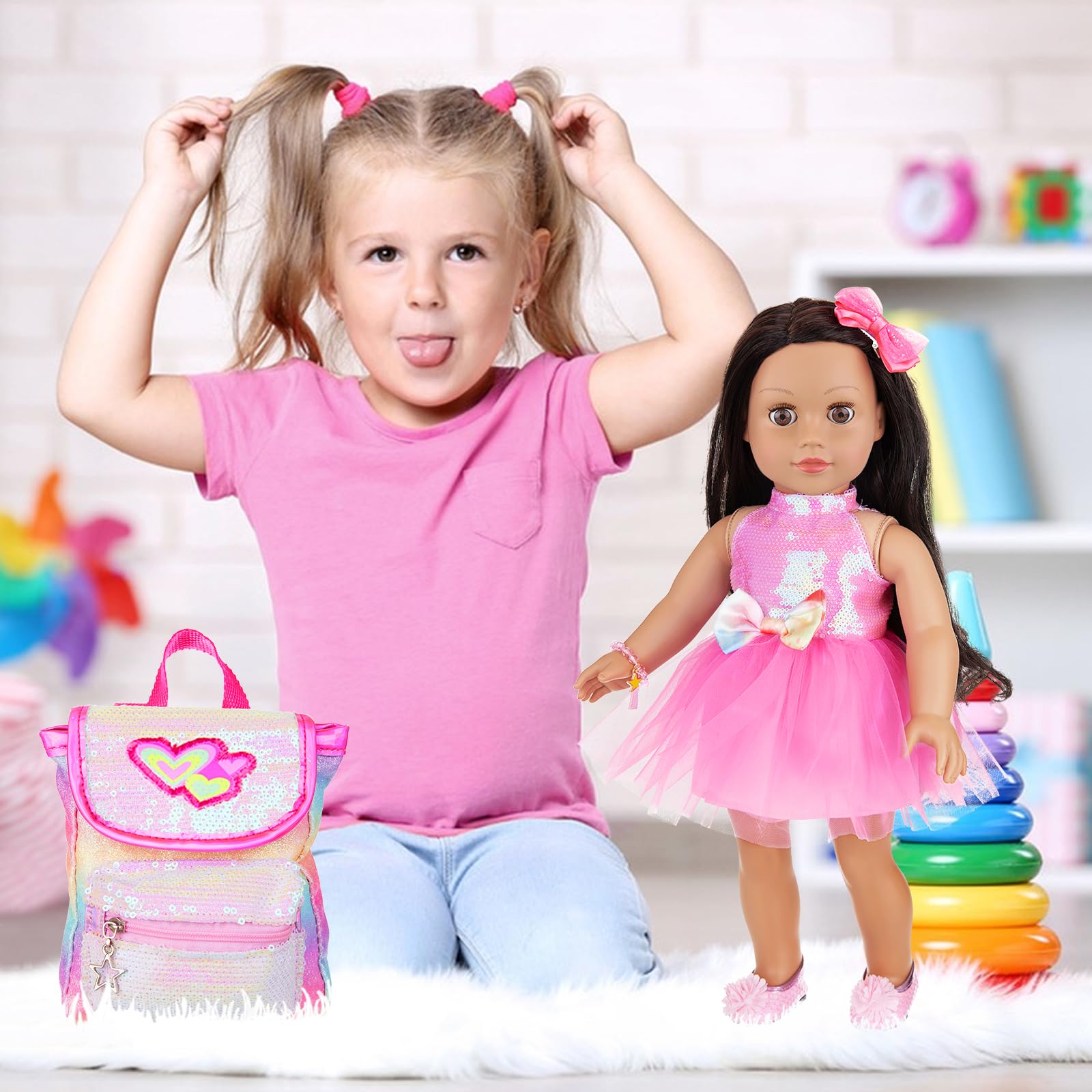 ECORELF cellphone prop supports storytelling for 18-inch dolls.