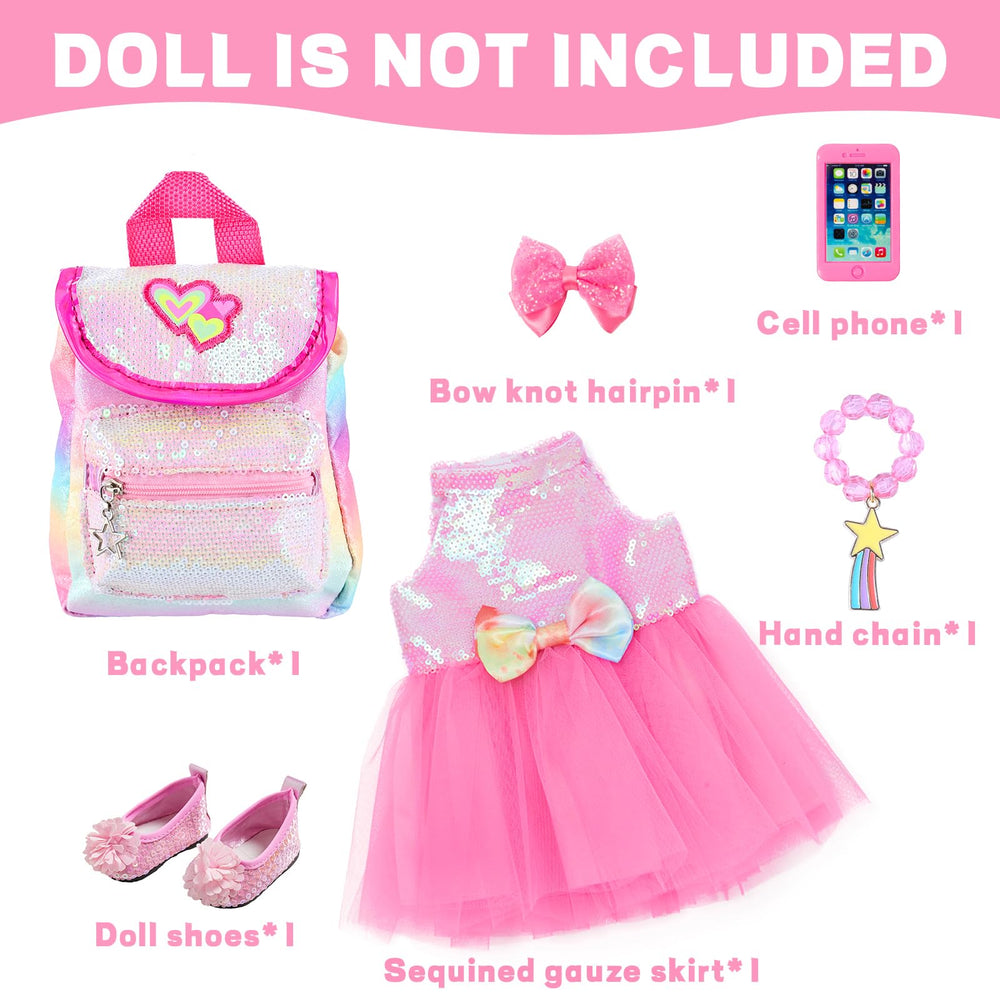 ECORELF 18-inch doll sequin dress adds bright color for pretend play.