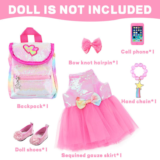 ECORELF 18-inch doll sequin dress adds bright color for pretend play.