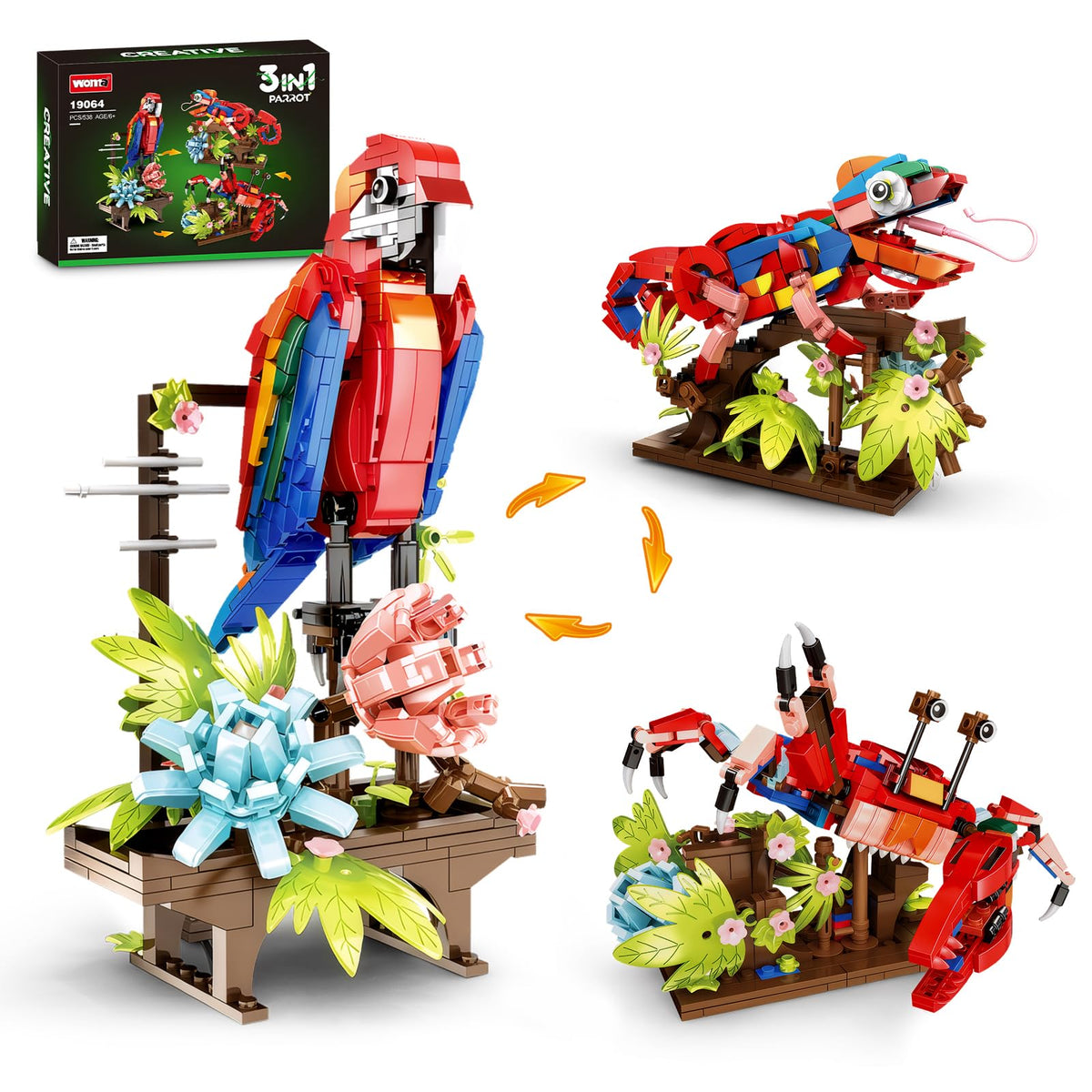 ecpoteny 3 in 1 parrot figure with flowers for imaginative play and fine motor skills