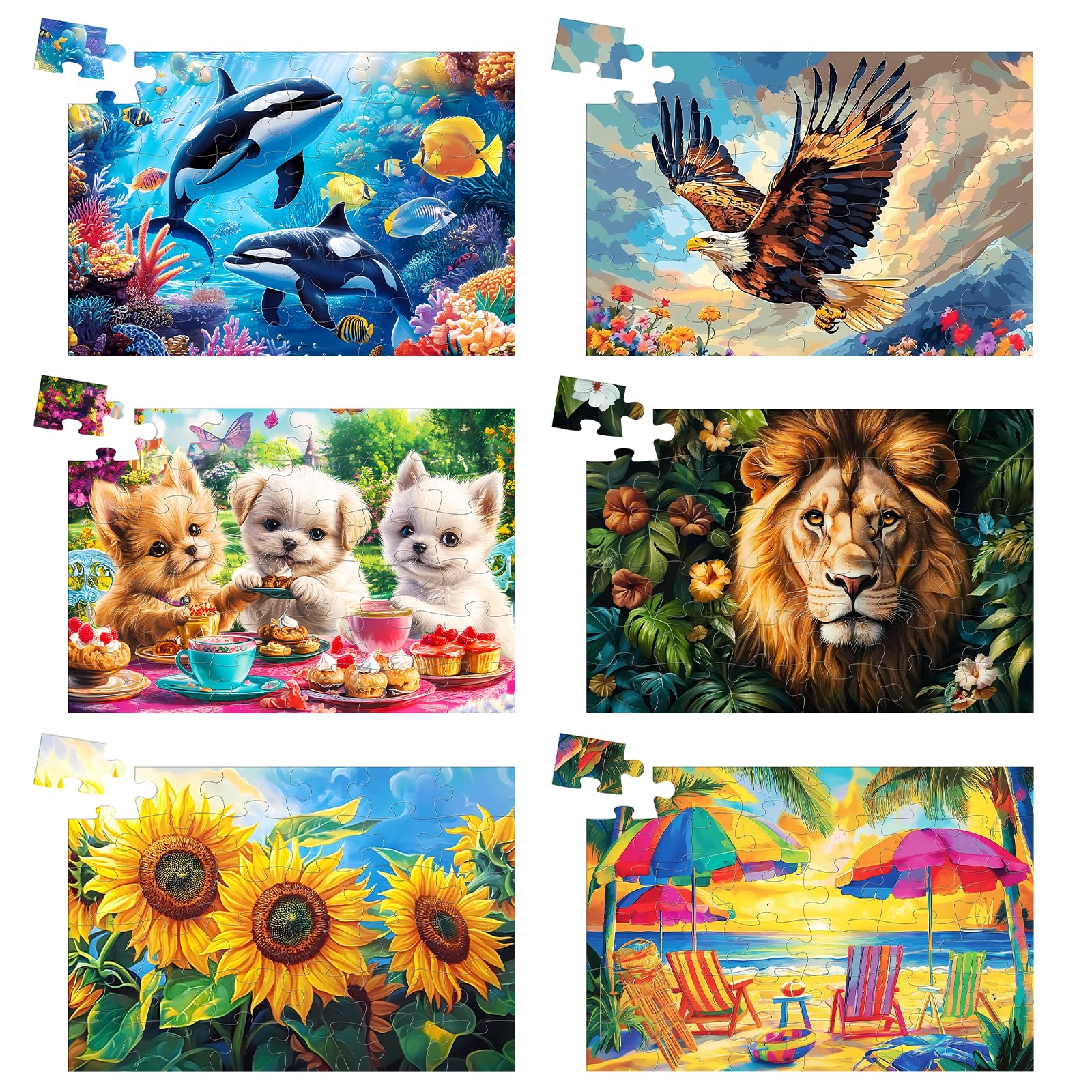 Edsjegn 6-Pack 36 Large Piece Puzzles for Seniors — Easy Handling, Col ...