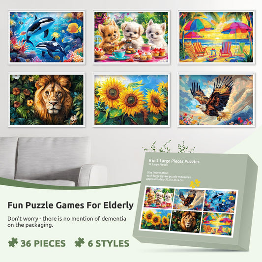 Edsjegn senior puzzle themes show colorful designs to encourage focus and daily engagement.