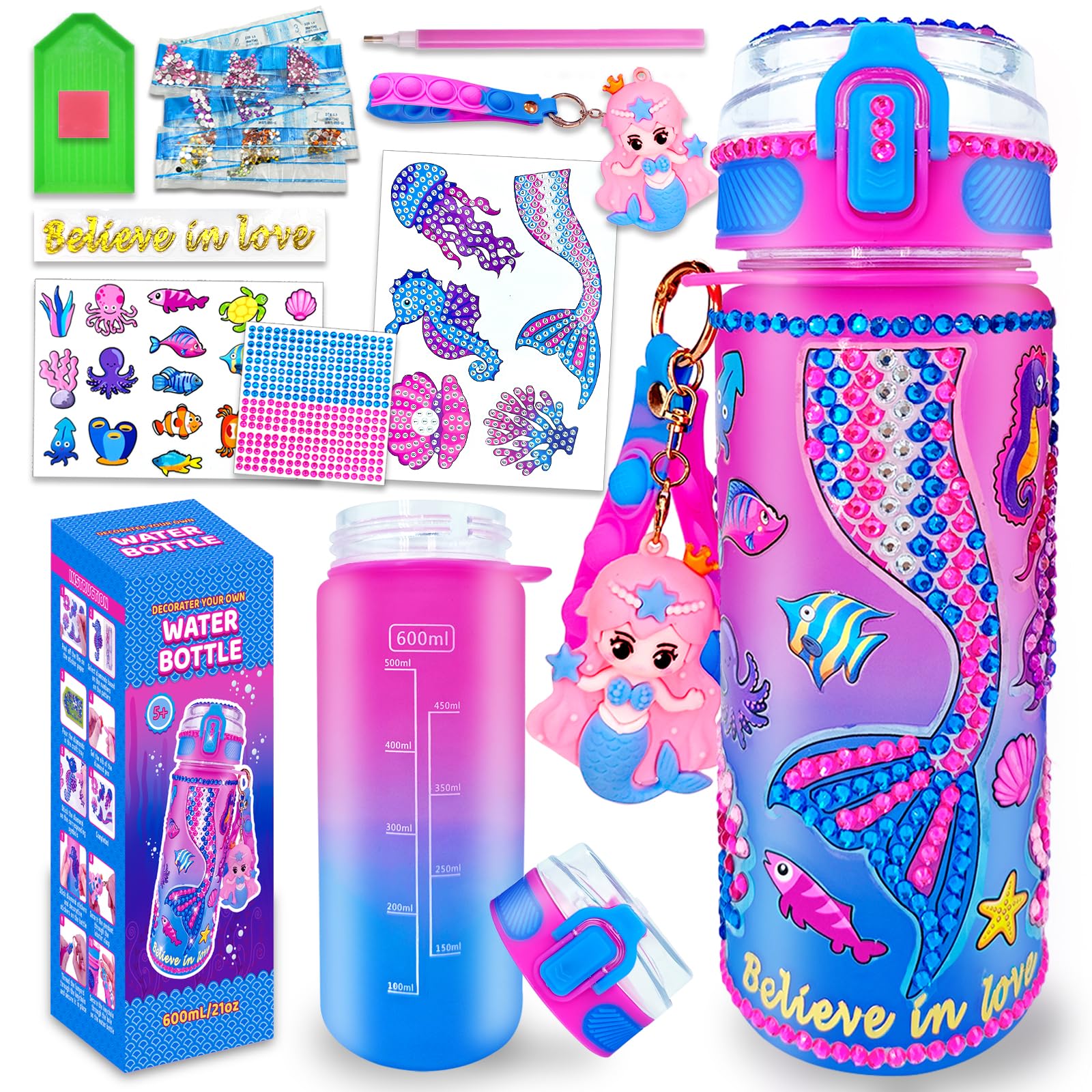 EDSPORTSHOUSE mermaid decorate kit with sparkly stickers fuels imaginative bottle art sessions