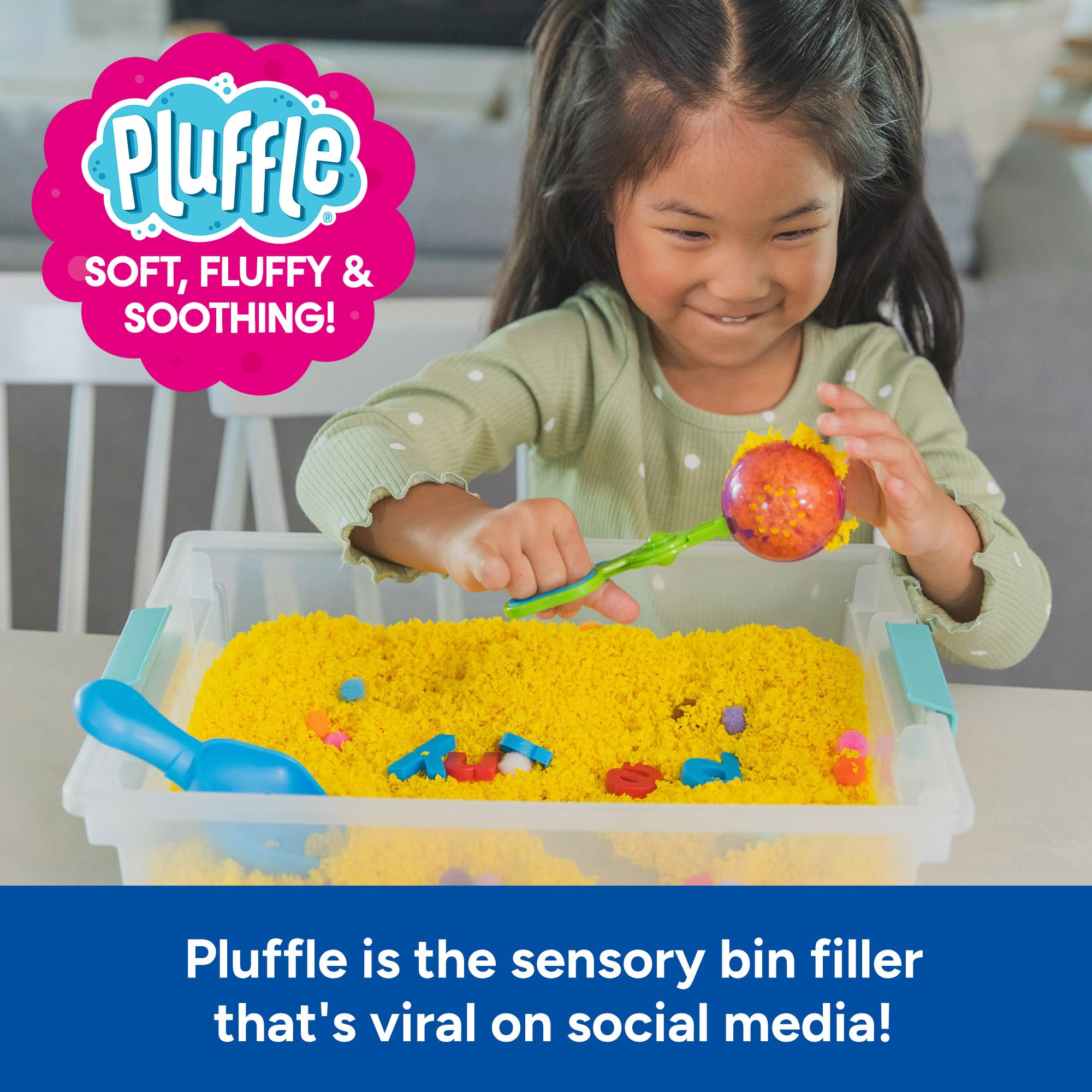 Educational Insights Pluffle tubes arranged by color to inspire mixing and themed sensory bins