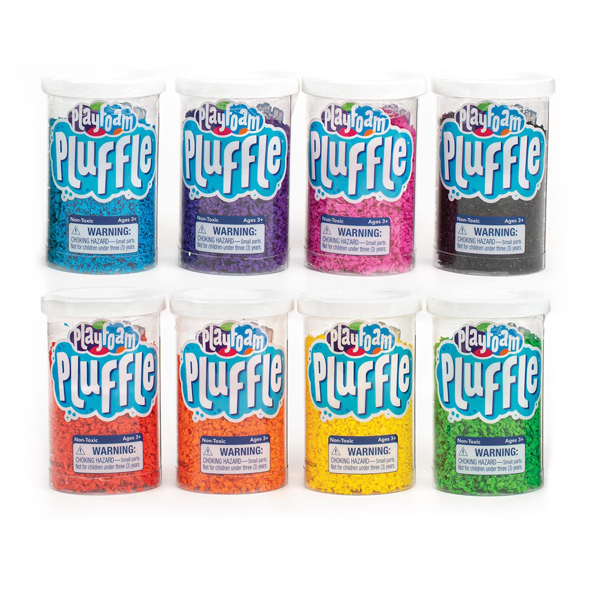 Educational Insights Pluffle front packaging showing eight colorful mini tubes, easy storage benefit